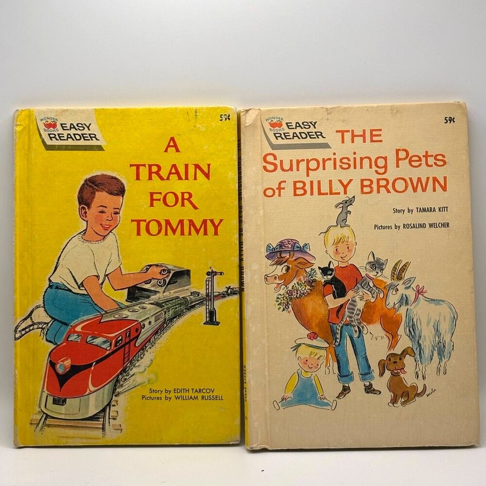 2 Vintage Easy Reader Wonder Books, Billy Brown, Tommy Train, Hardcover